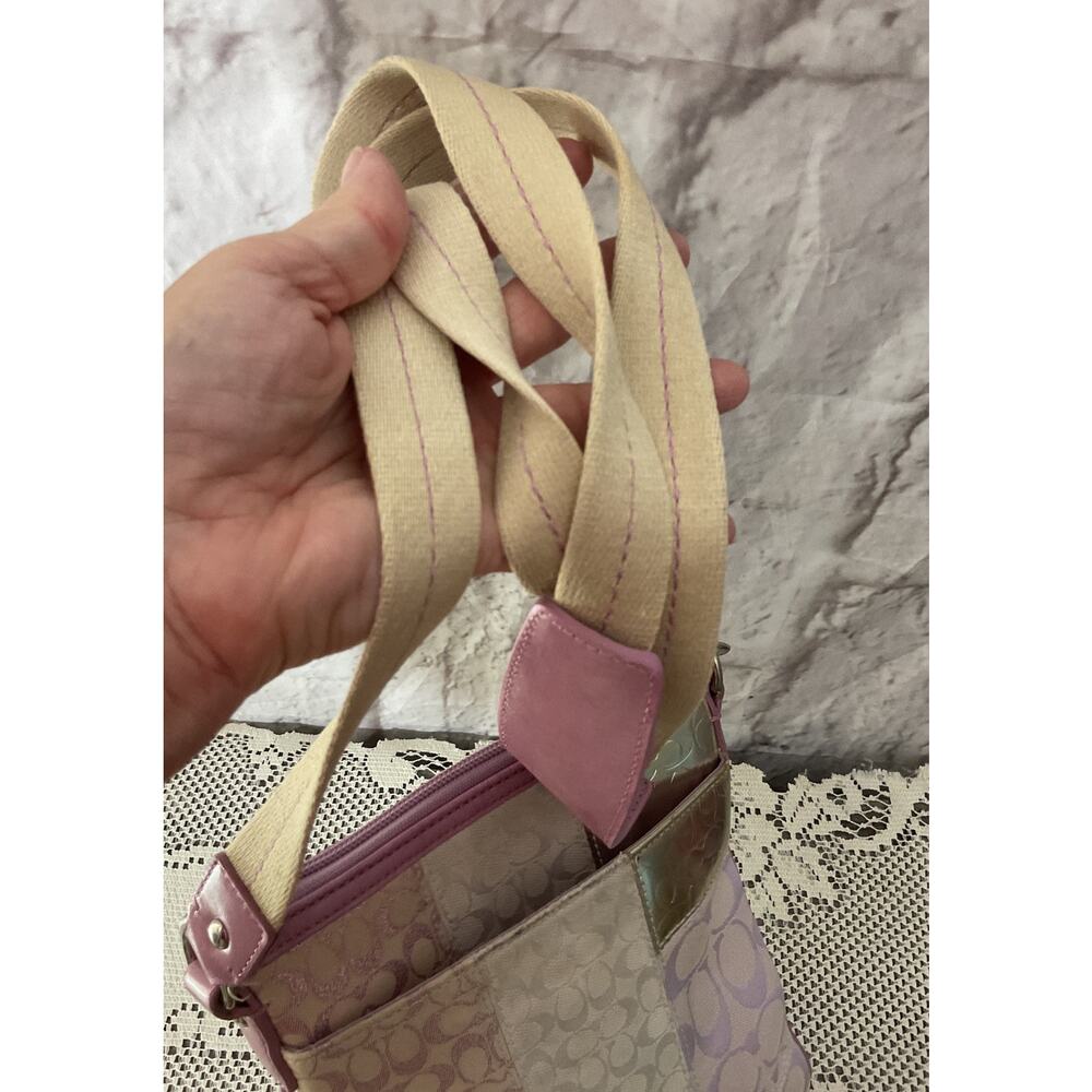 Coach Signature Patchwork Swingpack Lavender Silv… - image 7